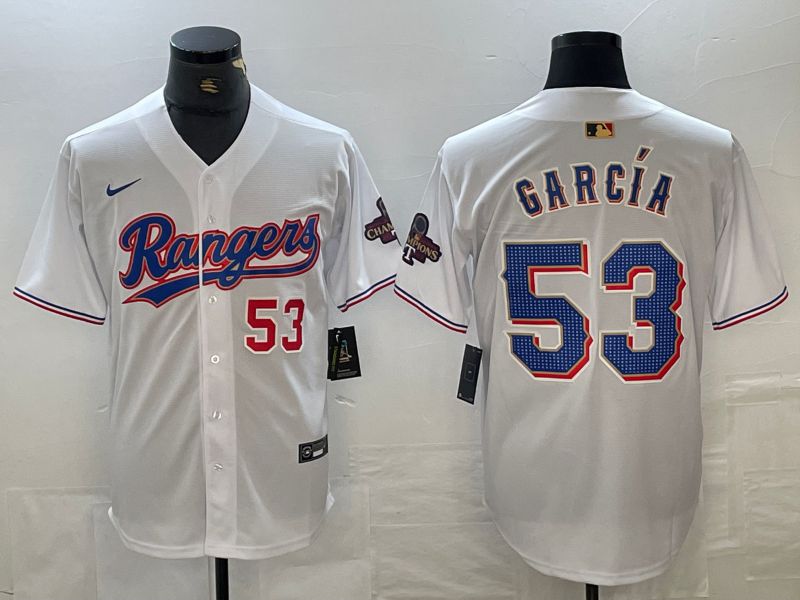 Men Texas Rangers #53 Garcia White Champion Game Nike 2024 MLB Jersey style 2